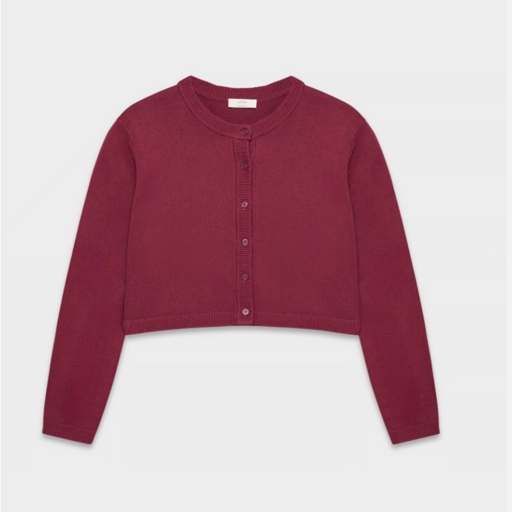 Cropped Button-Front Sweater Cardigan - Pink Mauve